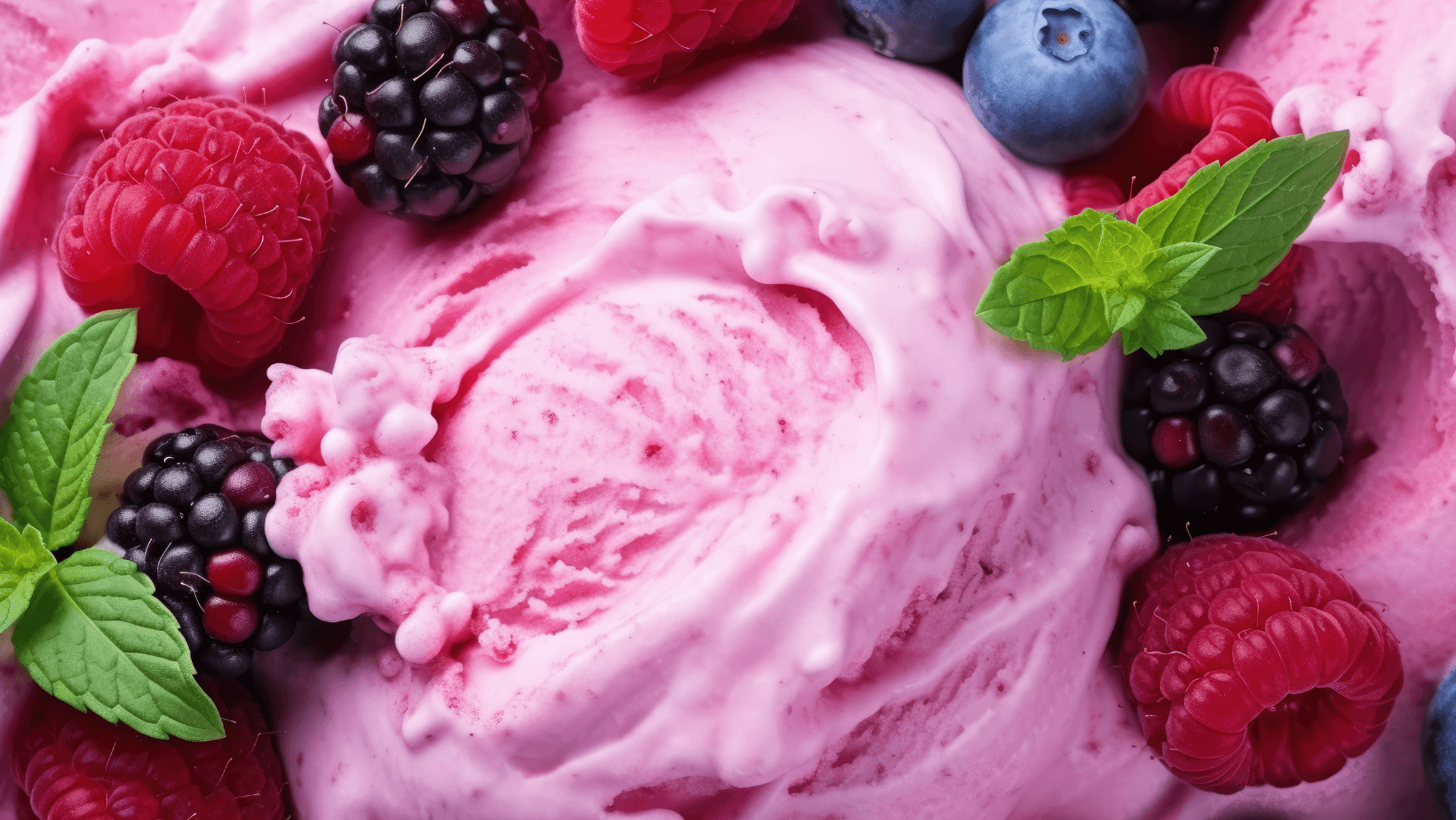 Berry yoghurt ice cream. Smoothies from fresh fruits and berries. Ice cream texture. Delicious sweet dessert close-up as a background.