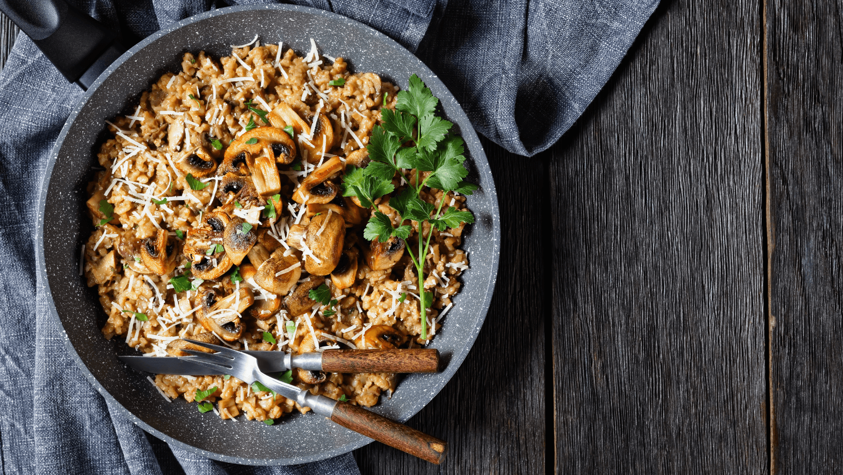 classic creamy mushroom risotto in a pan