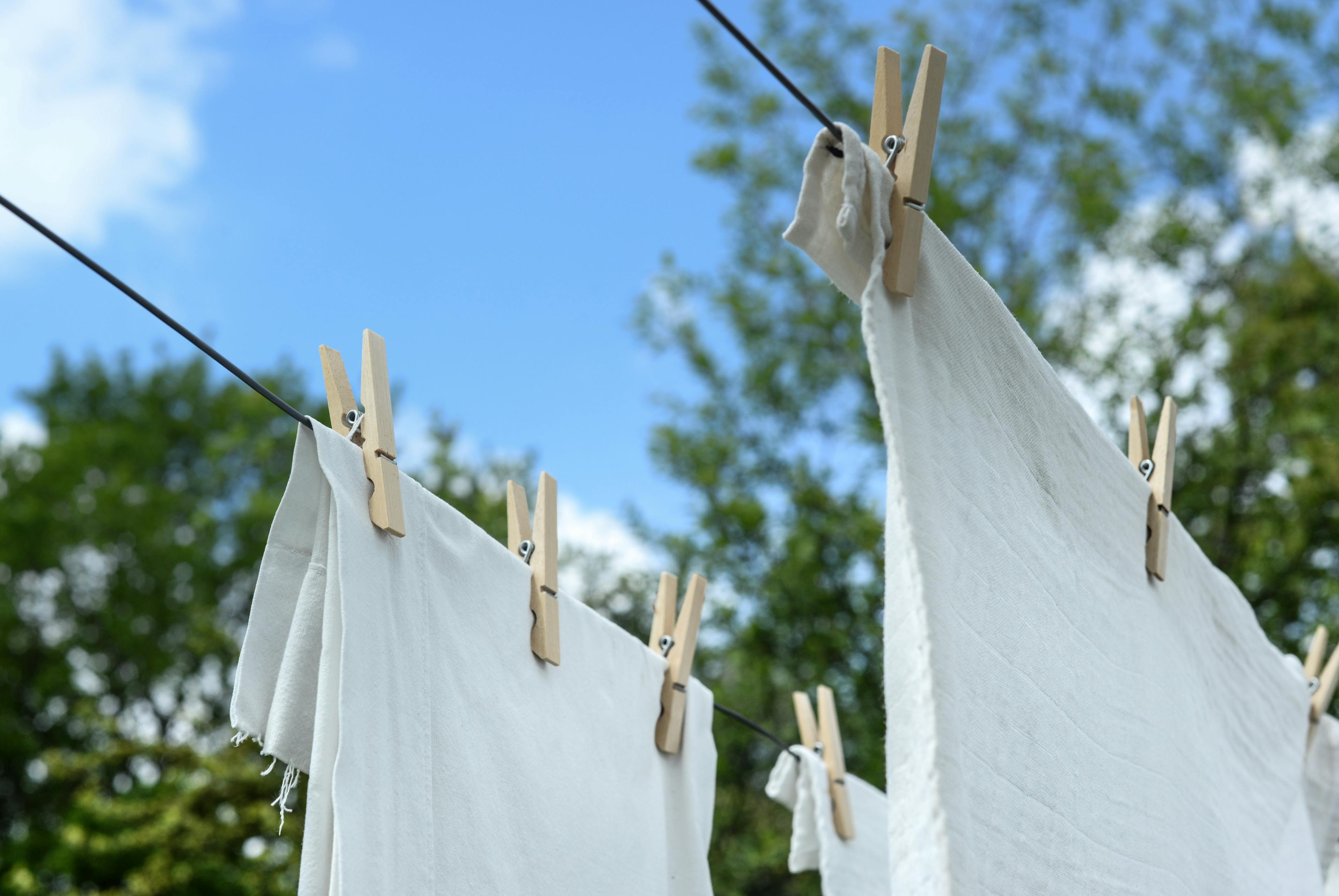 laundry hanging on drying clothesline